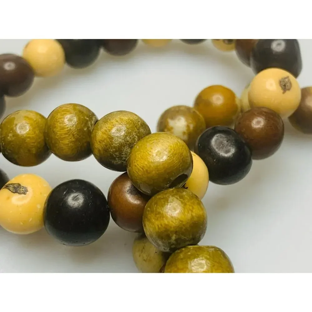 Set of 3 Natural Stretch Bracelets, Glass, Wood and Seed Beads